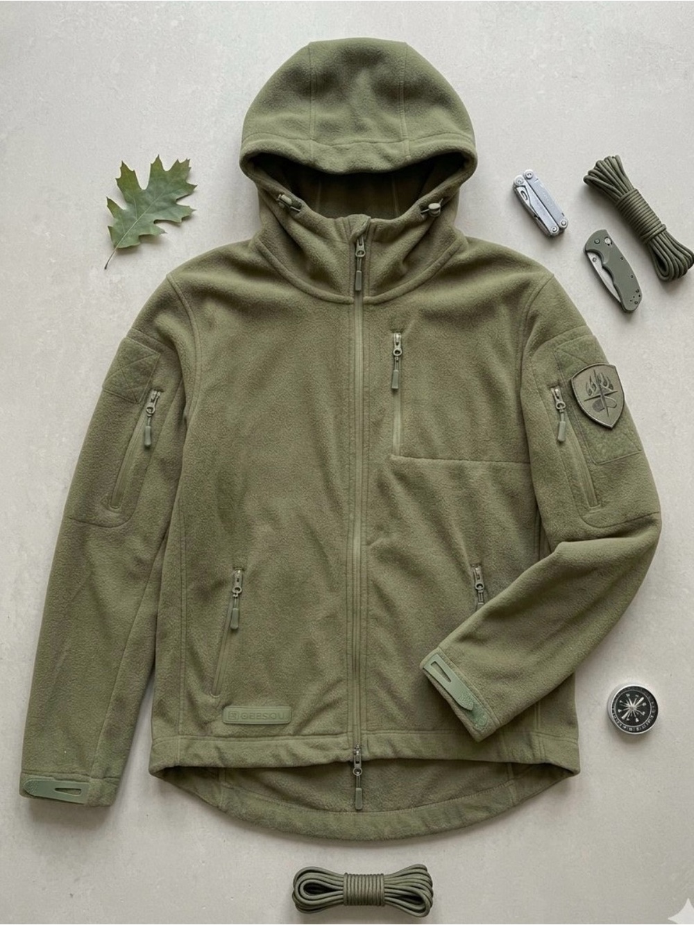 BÆRSkin Tactical Hoodie Mens Full Zip Fleece Jacket Green Utility Outdoor M Work